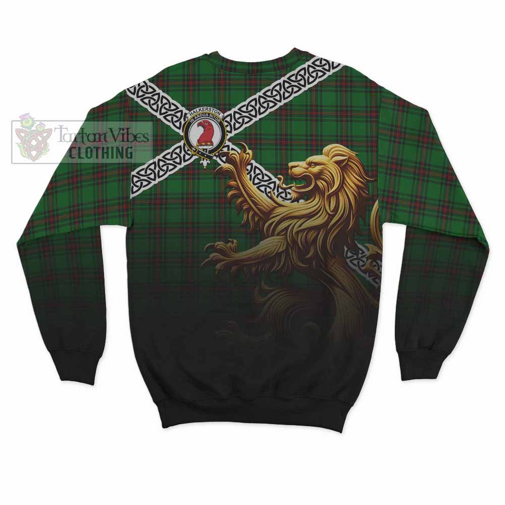 Halkerston Crest Tartan Sweatshirt with Golden Lion Emblem Celtic Style - Tartan Vibes Clothing