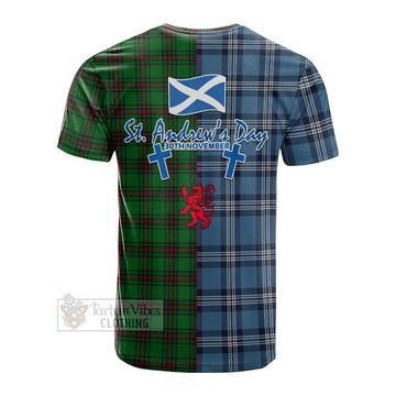 Halkerston Tartan Cotton T-shirt Happy St. Andrew's Day Half Tartan Style - Tartan Vibes Clothing
