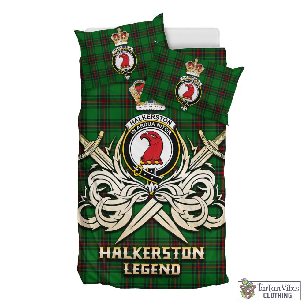 Halkerston Tartan Bedding Set with Clan Crest and the Golden Sword of Courageous Legacy - Tartan Vibes Clothing