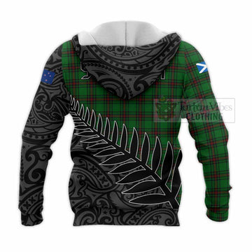 Halkerston Crest Tartan Knitted Hoodie with New Zealand Silver Fern Half Style - Tartan Vibes Clothing