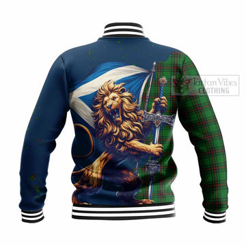 Halkerston Tartan Family Crest Baseball Jacket with Scottish Majestic Lion - Tartan Vibes Clothing