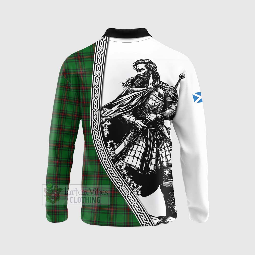 Halkerston Tartan Clan Crest Long Sleeve Polo Shirt with Highlander Warrior Celtic Style - Tartan Vibes Clothing
