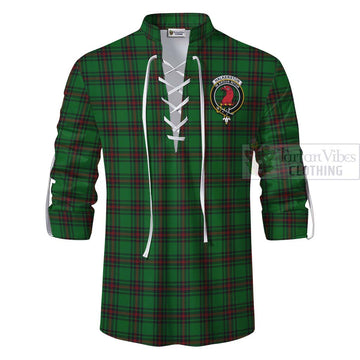 Halkerston Tartan Ghillie Kilt Shirt with Family Crest and Bearded Skull Holding Bottles of Whiskey - Tartan Vibes Clothing