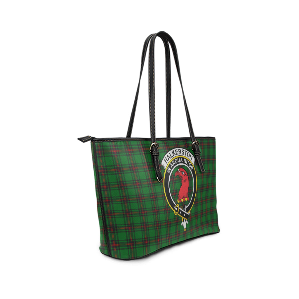 Halkerston Tartan Leather Tote Bag with Family Crest - Tartan Vibes Clothing
