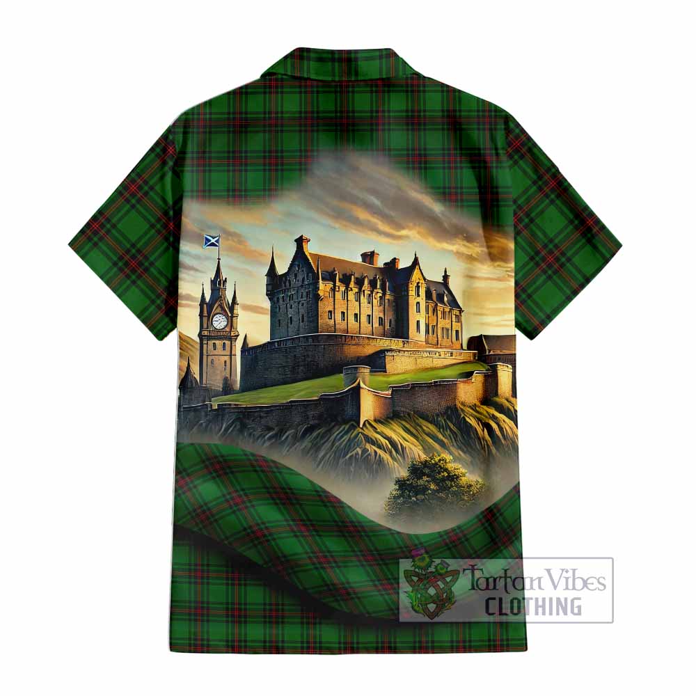 Halkerston Tartan Family Crest Hawaiian Shirt with Scottish Ancient Castle Style - Tartan Vibes Clothing