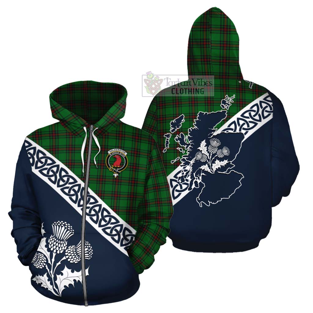 Halkerston Tartan Cotton Hoodie Featuring Thistle and Scotland Map - Tartan Vibes Clothing