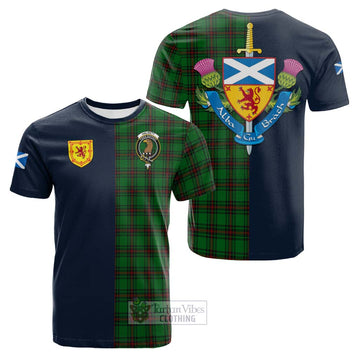 Halkett Tartan Cotton T-shirt with Scottish Lion Royal Arm Half Style