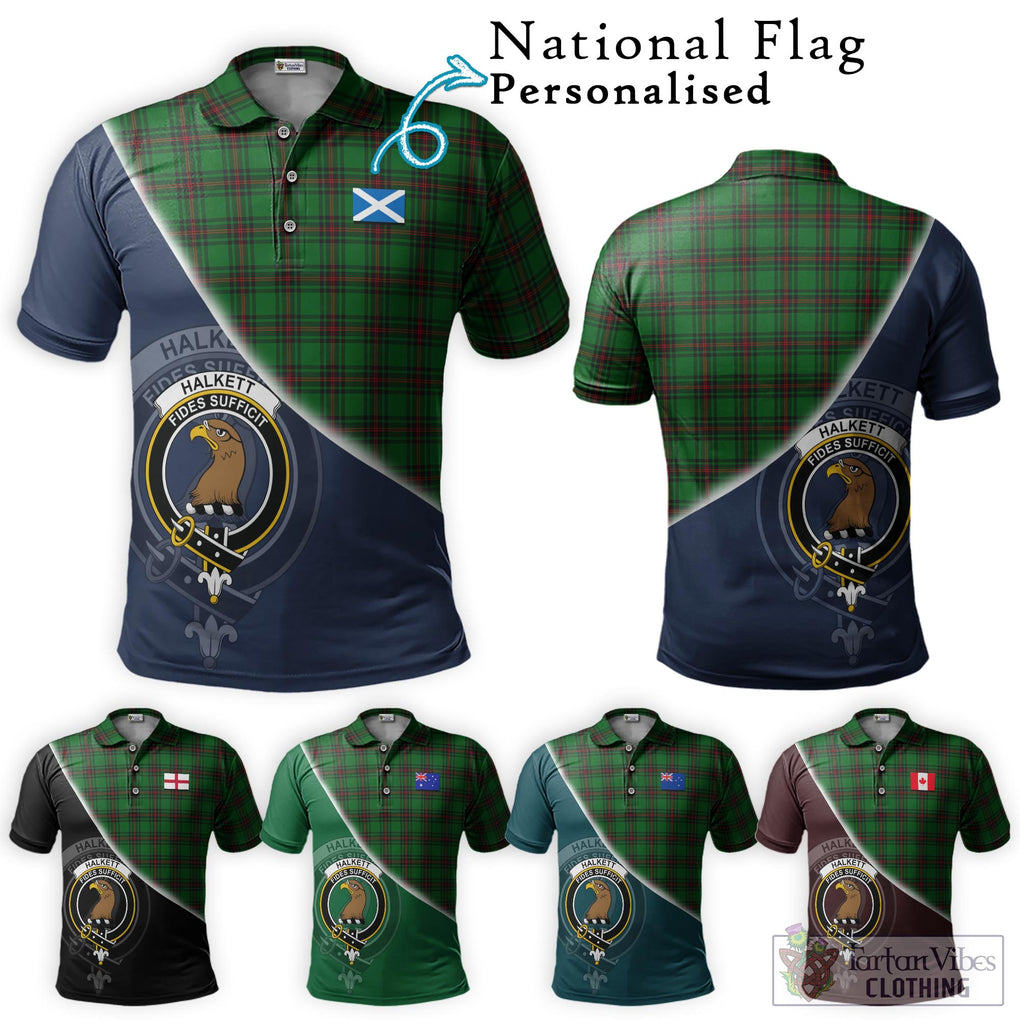 Halkett Tartan Polo Shirt with Personalised National Flag and Family Crest Half Style Maroon - Tartanvibesclothing Shop