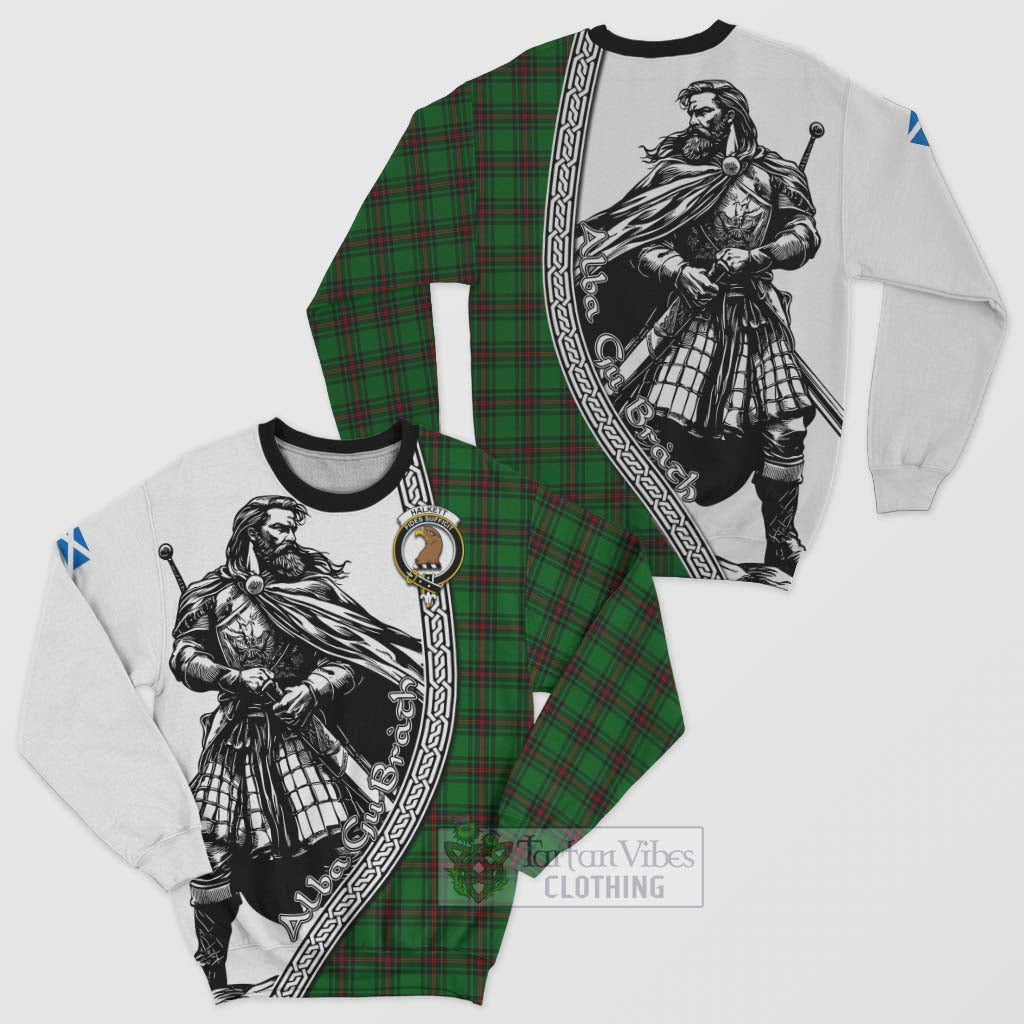 Tartan Vibes Clothing Halkett Tartan Clan Crest Sweatshirt with Highlander Warrior Celtic Style