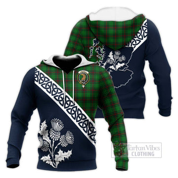 Halkett Tartan Knitted Hoodie Featuring Thistle and Scotland Map