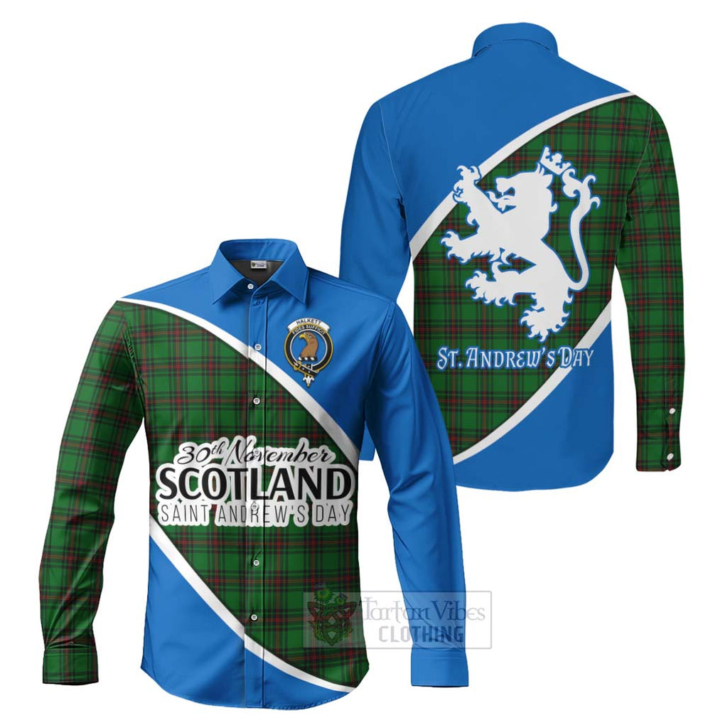 Tartan Vibes Clothing Halkett Family Crest Tartan Long Sleeve Button Shirt Celebrate Saint Andrew's Day in Style