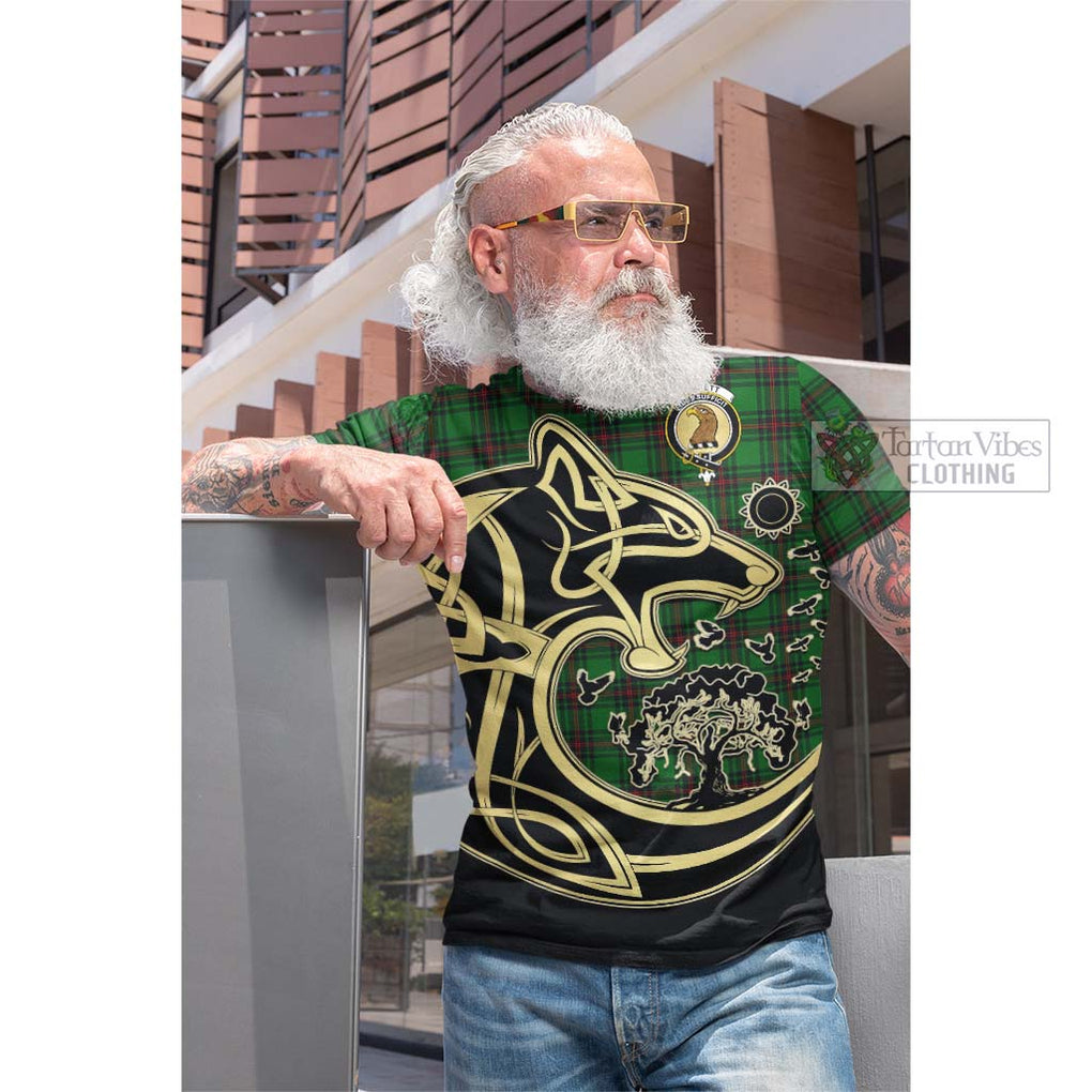 Tartan Vibes Clothing Halkett Tartan Cotton T-shirt with Family Crest Celtic Wolf Style