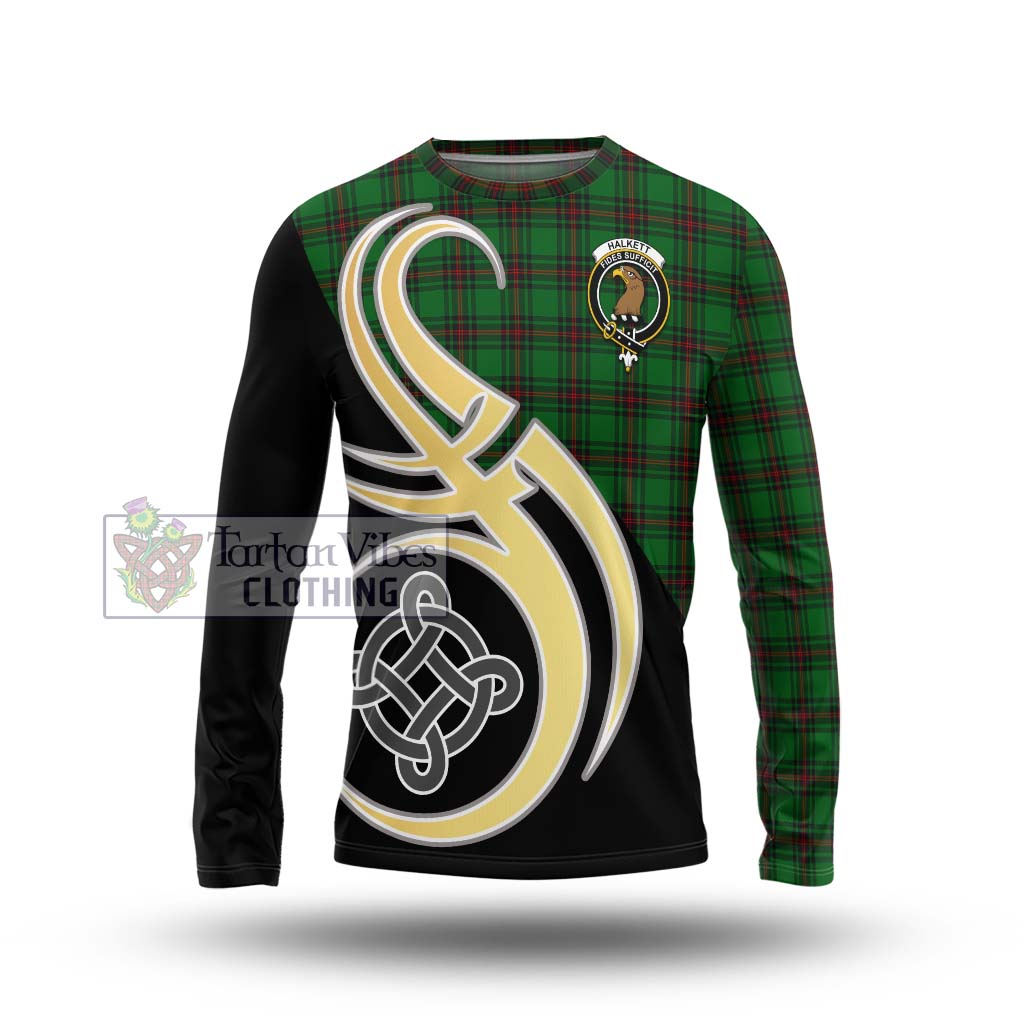 Halkett Tartan Long Sleeve T-Shirt with Family Crest and Celtic Symbol Style Unisex - Tartan Vibes Clothing