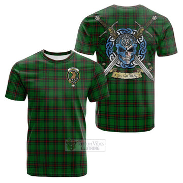 Halkett Tartan Cotton T-shirt with Family Crest Celtic Skull Style