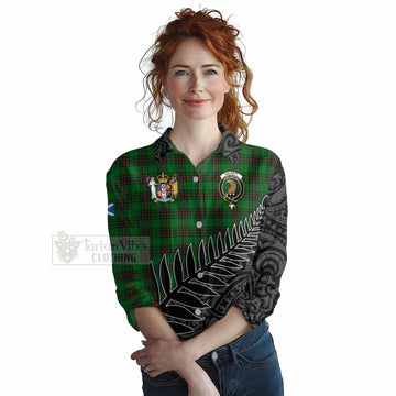 Halkett Crest Tartan Women's Casual Shirt with New Zealand Silver Fern Half Style