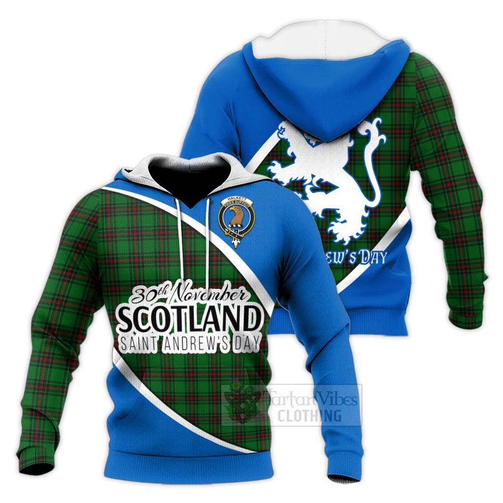 Tartan Vibes Clothing Halkett Family Crest Tartan Knitted Hoodie Celebrate Saint Andrew's Day in Style