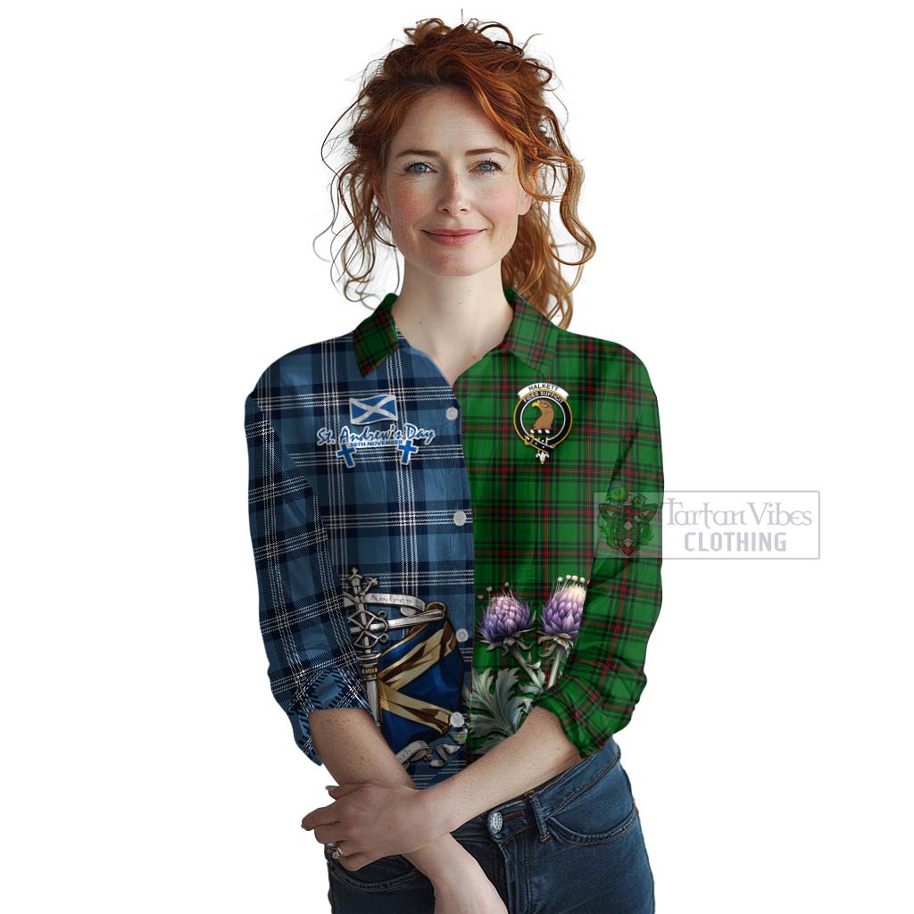 Tartan Vibes Clothing Halkett Tartan Women's Casual Shirt Happy St. Andrew's Day Half Tartan Style