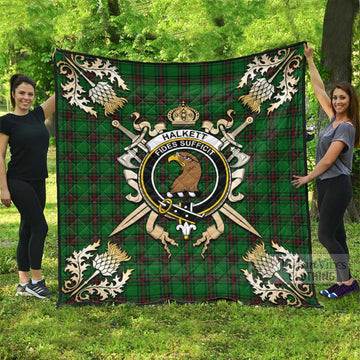 Halkett Tartan Quilt with Family Crest and Scottish Golden Courage Shield