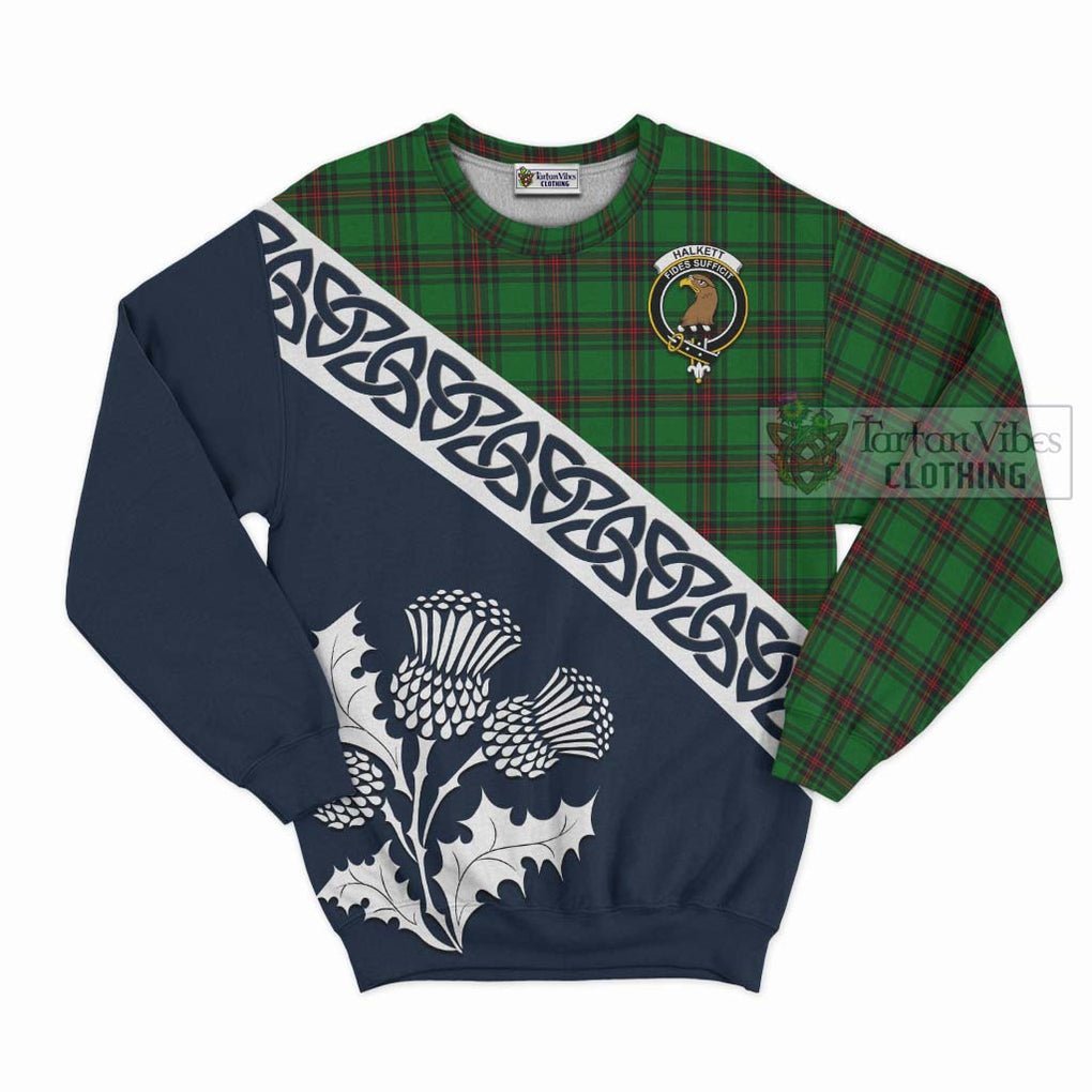 Tartan Vibes Clothing Halkett Tartan Sweatshirt Featuring Thistle and Scotland Map