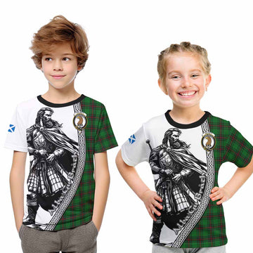 Halkett Tartan Clan Crest Kid T-Shirt with Highlander Warrior Celtic Style