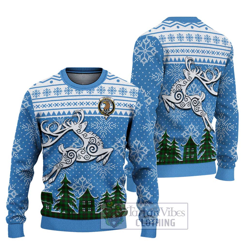 Tartan Vibes Clothing Halkett Clan Christmas Ugly Sweater with Tartan and Celtic Raindeer Style