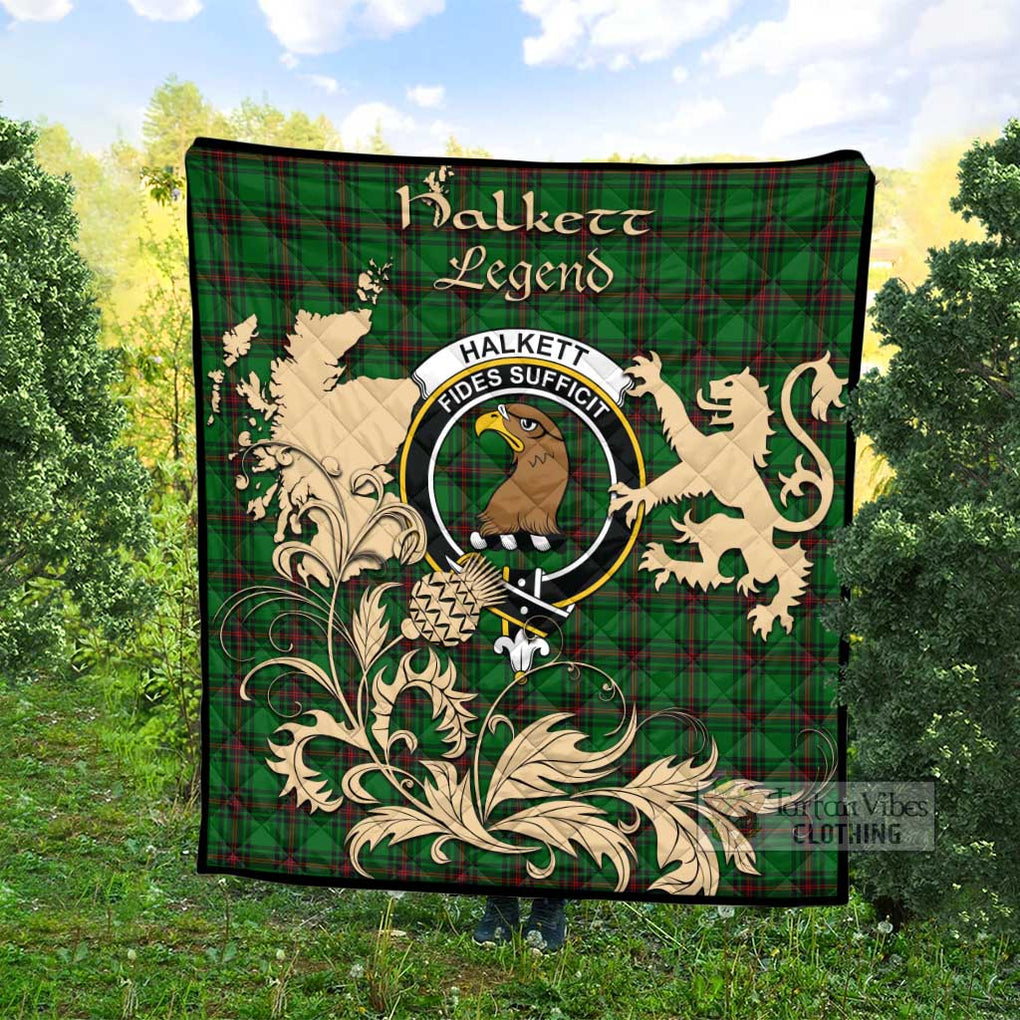 Tartan Vibes Clothing Halkett Tartan Quilt with Family Crest and Scottish Symbol Style