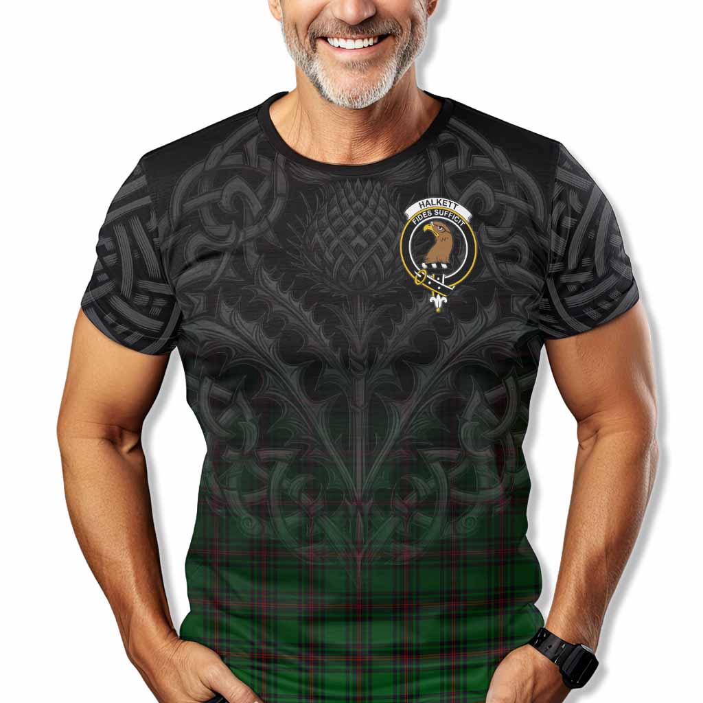 Tartan Vibes Clothing Halkett Tartan T-Shirt with Family Crest Celtic Thistle Vibes