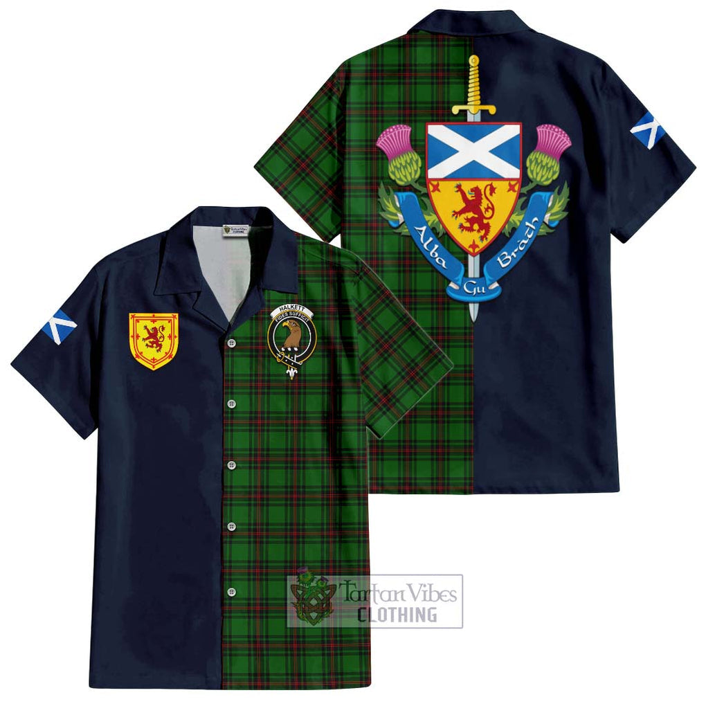 Tartan Vibes Clothing Halkett Tartan Short Sleeve Button Shirt with Scottish Lion Royal Arm Half Style