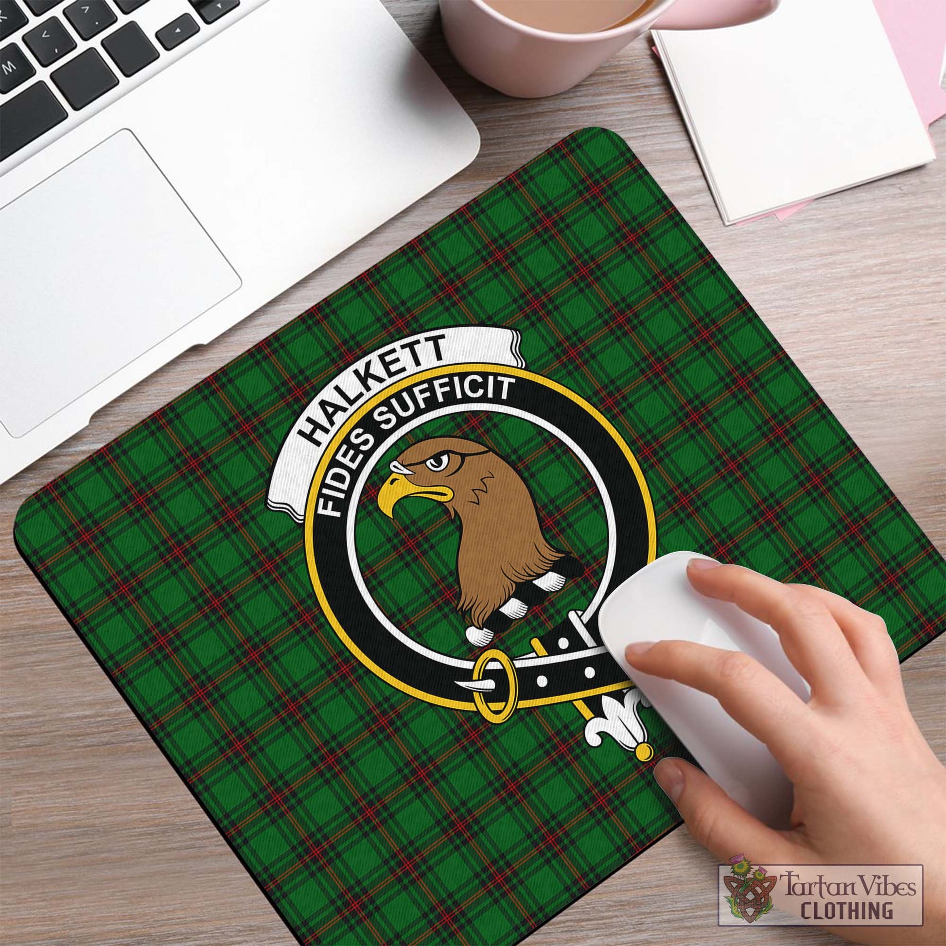 Tartan Vibes Clothing Halkett Tartan Mouse Pad with Family Crest