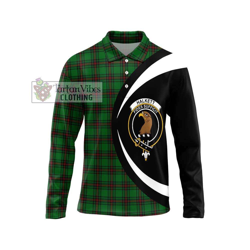 Halkett Tartan Long Sleeve Polo Shirt with Family Crest Circle Style Unisex - Tartan Vibes Clothing