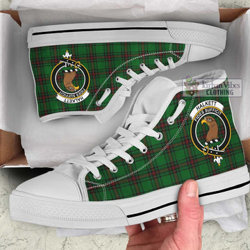 Halkett Tartan High Top Shoes with Family Crest Kid High Top - White Sole - Tartan Vibes Clothing