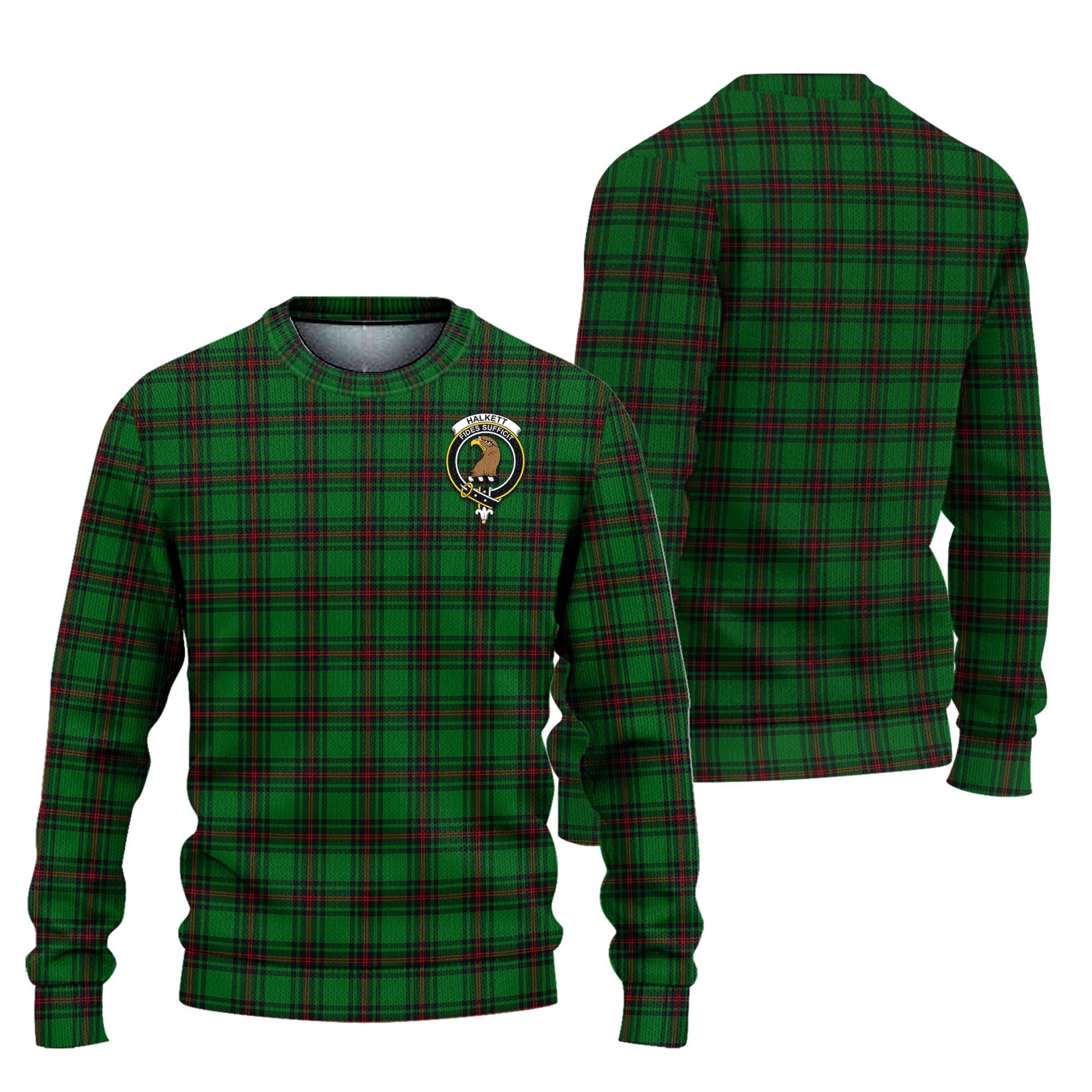 Halkett Tartan Knitted Sweater with Family Crest Unisex - Tartanvibesclothing