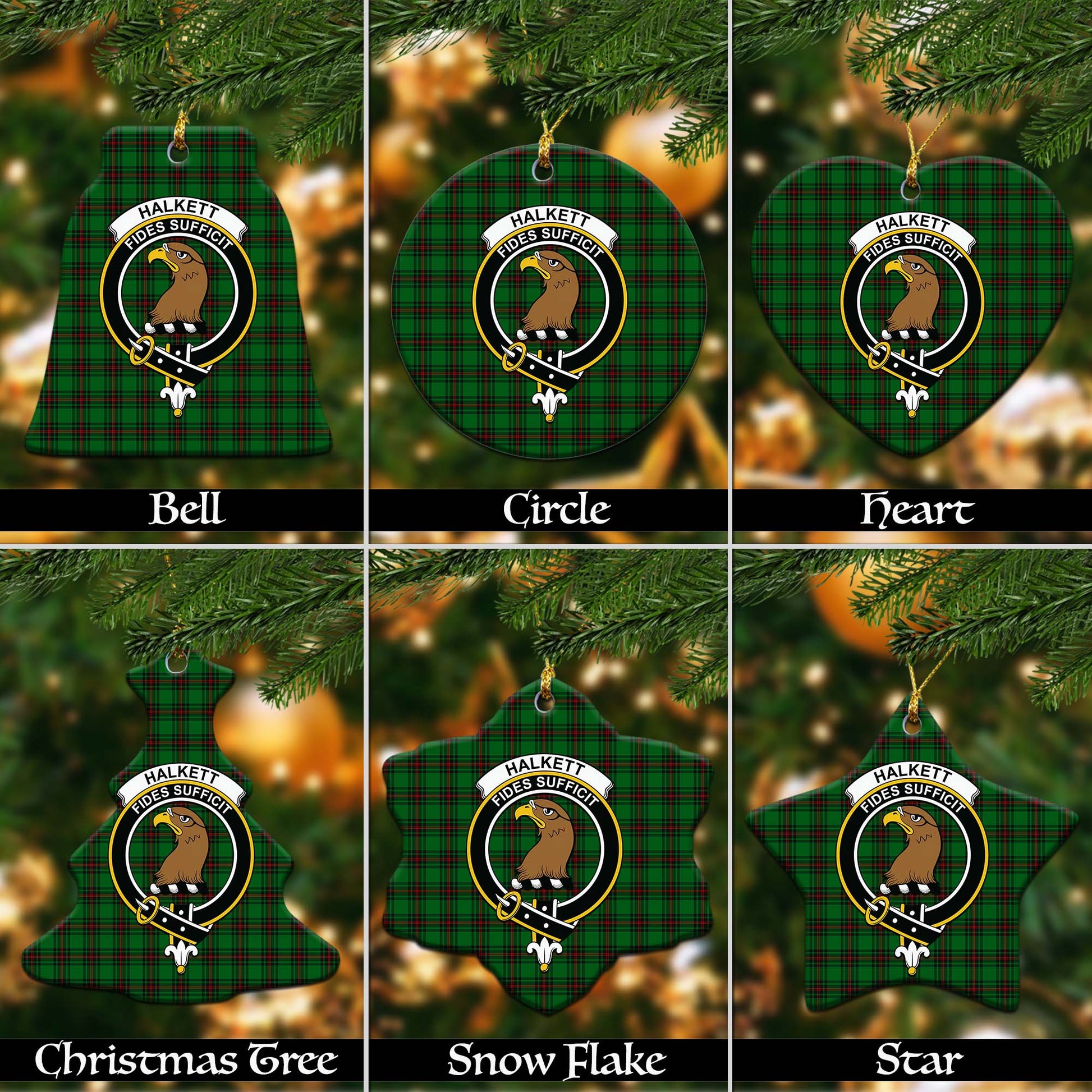 Halkett Tartan Christmas Ornaments with Family Crest - Tartanvibesclothing