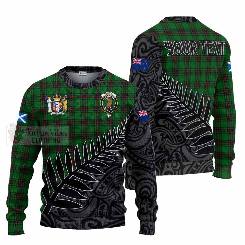 Tartan Vibes Clothing Halkett Crest Tartan Knitted Sweater with New Zealand Silver Fern Half Style