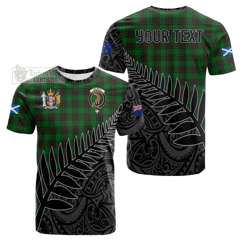 Tartan Vibes Clothing Halkett Crest Tartan Cotton T-shirt with New Zealand Silver Fern Half Style