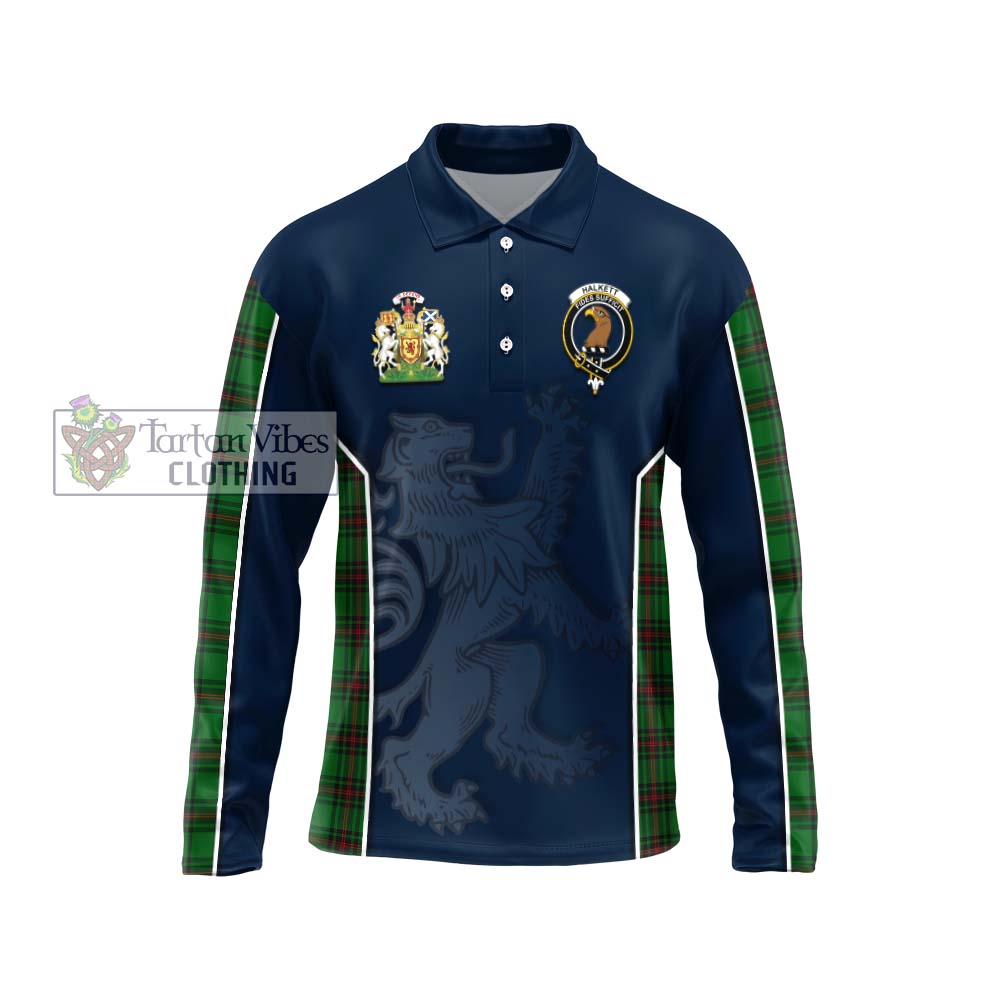 Halkett Tartan Long Sleeve Polo Shirt with Family Crest and Lion Rampant Vibes Sport Style Unisex - Tartan Vibes Clothing