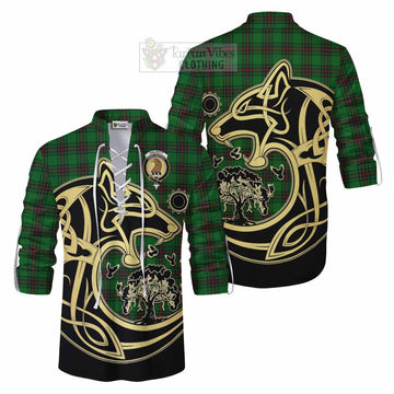 Halkett Tartan Ghillie Kilt Shirt with Family Crest Celtic Wolf Style