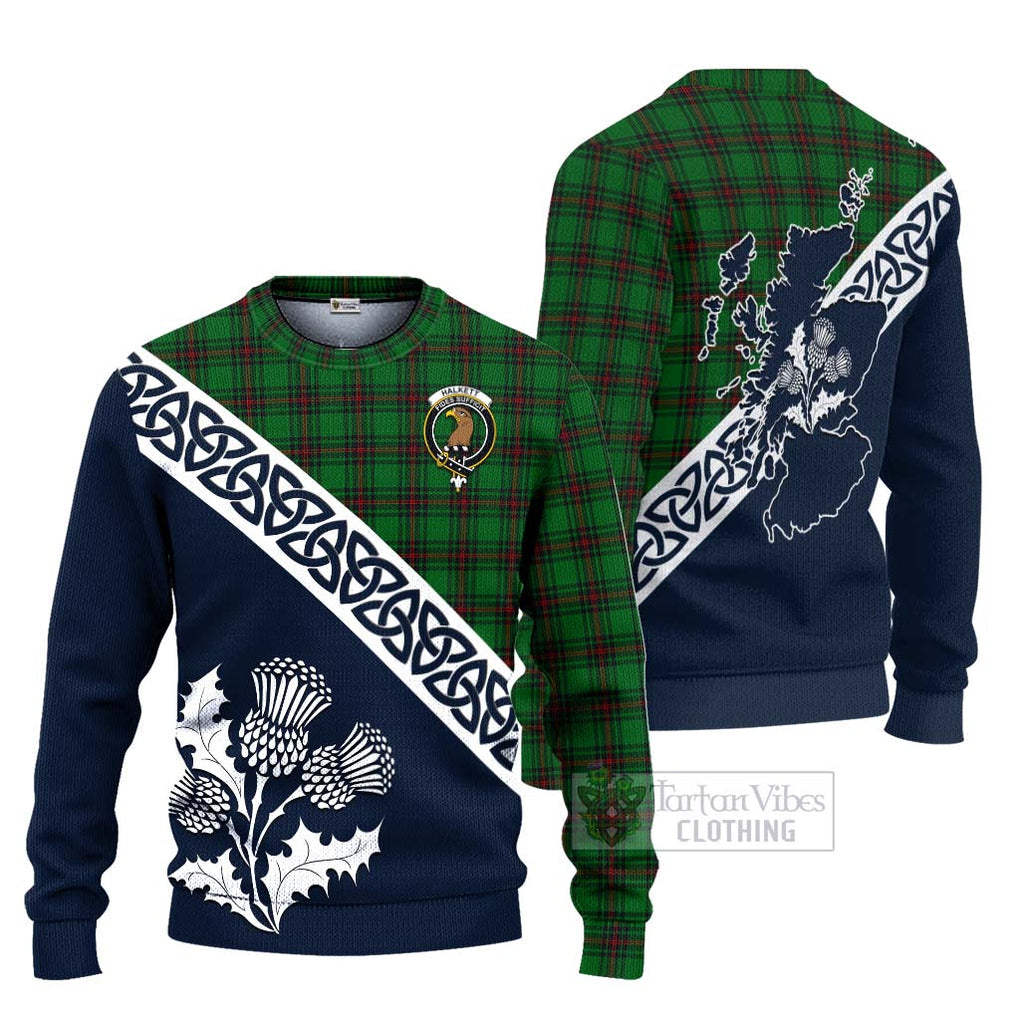 Tartan Vibes Clothing Halkett Tartan Knitted Sweater Featuring Thistle and Scotland Map