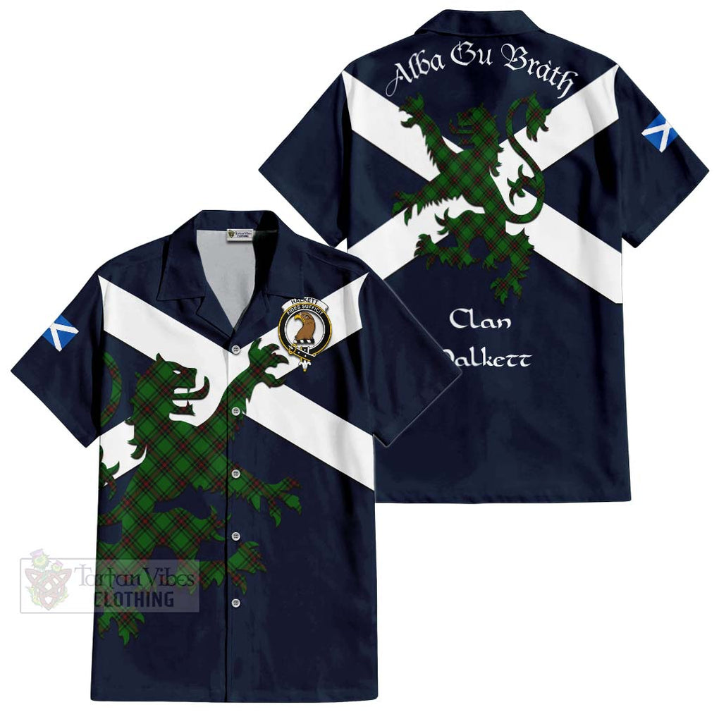 Tartan Vibes Clothing Halkett Tartan Lion Rampant Short Sleeve Button Shirt – Proudly Display Your Heritage with Alba Gu Brath and Clan Name