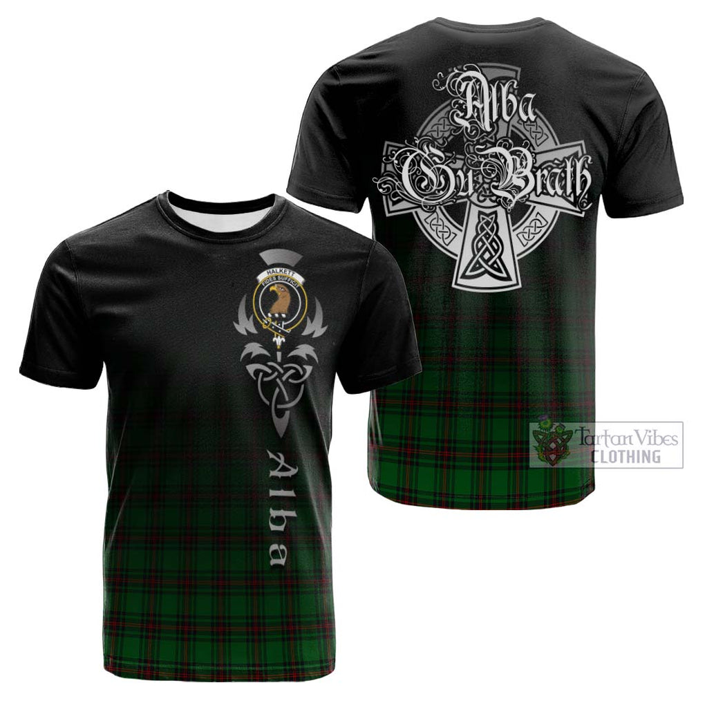 Tartan Vibes Clothing Halkett Tartan Cotton T-shirt Featuring Alba Gu Brath Family Crest Celtic Inspired