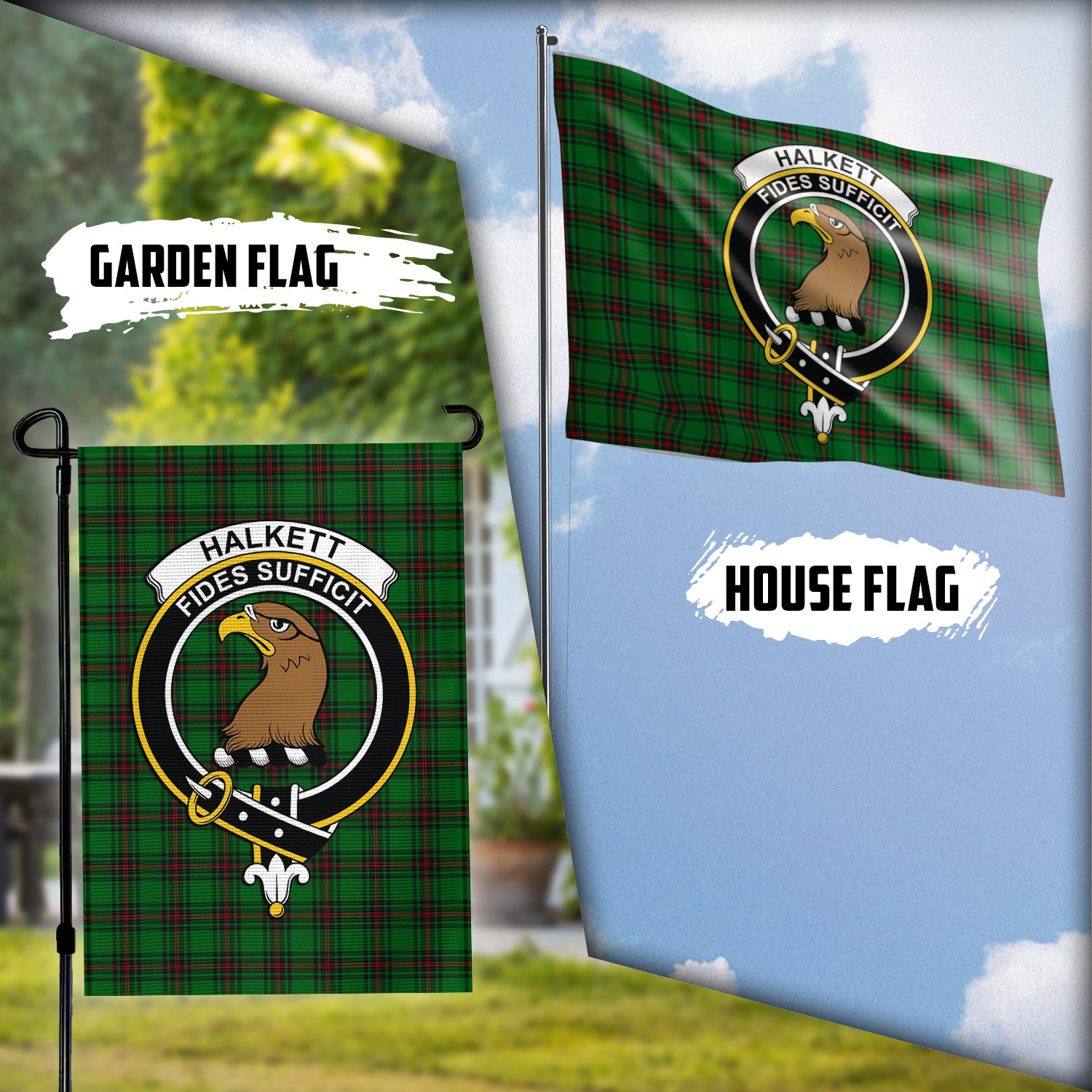 Halkett Tartan Flag with Family Crest Garden Flag (Vertical) - Tartan Vibes Clothing