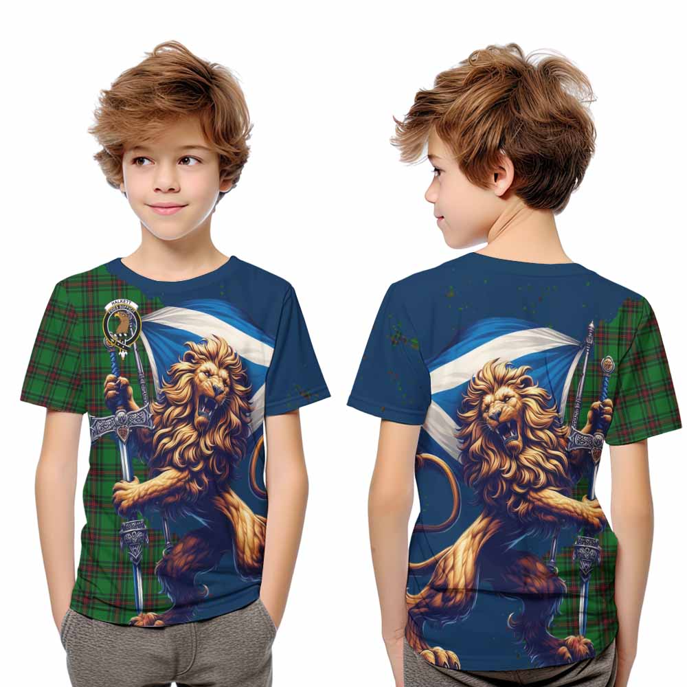 Tartan Vibes Clothing Halkett Tartan Family Crest Kid T-Shirt with Scottish Majestic Lion