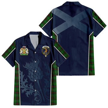 Halkett Tartan Short Sleeve Button Up Shirt with Family Crest and Scottish Thistle Vibes Sport Style