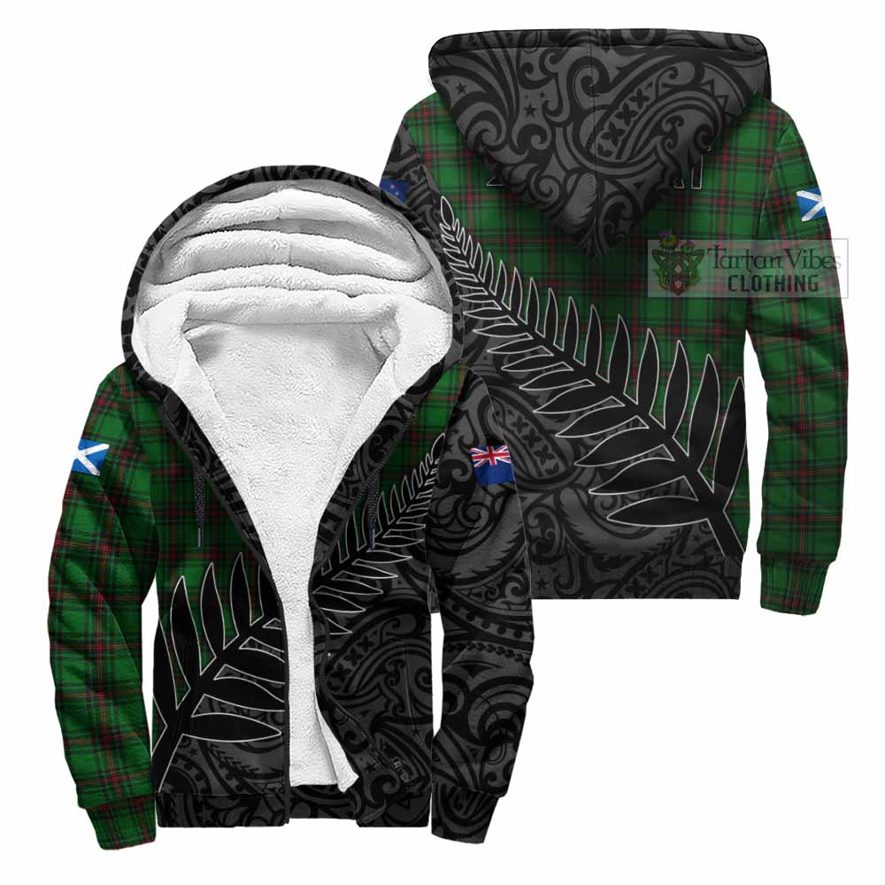 Tartan Vibes Clothing Halkett Crest Tartan Sherpa Hoodie with New Zealand Silver Fern Half Style