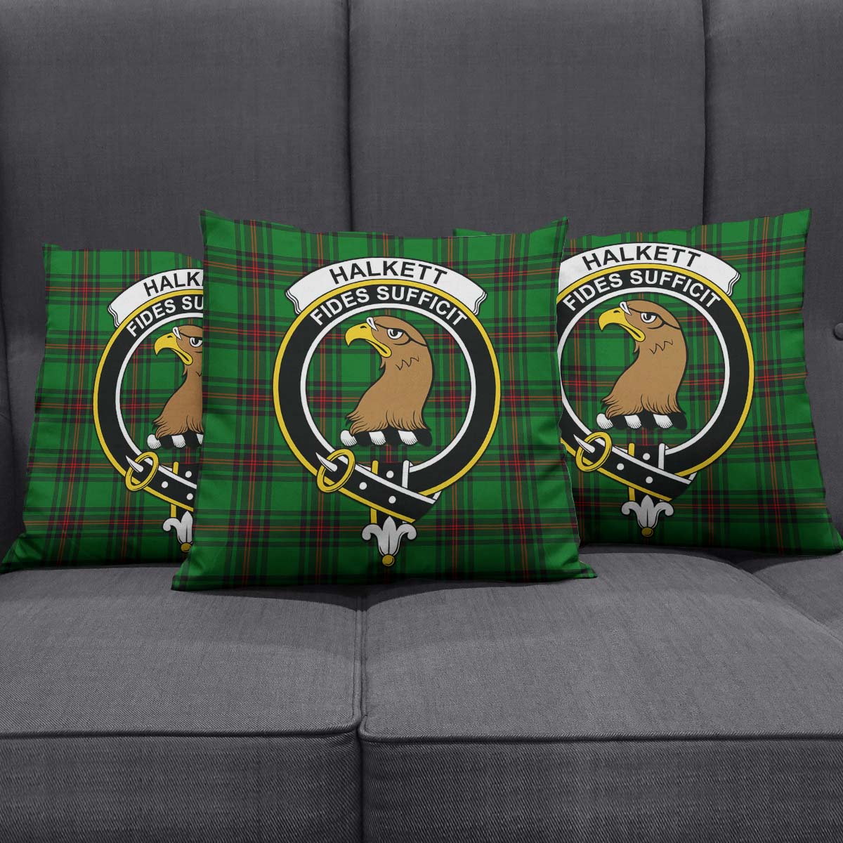 Halkett Tartan Pillow Cover with Family Crest Square Pillow Cover - Tartanvibesclothing