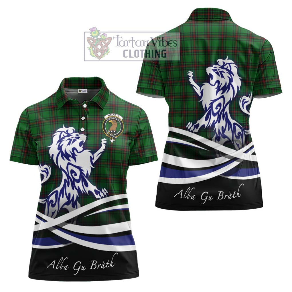 Halkett Tartan Women's Polo Shirt with Alba Gu Brath Regal Lion Emblem Women - Tartanvibesclothing Shop