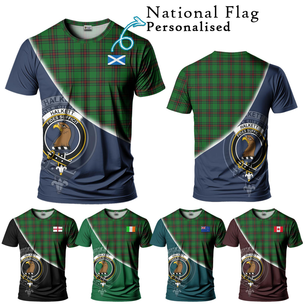 Halkett Tartan T-Shirt with Personalised National Flag and Family Crest Half Style Kid's Shirt - Tartanvibesclothing Shop