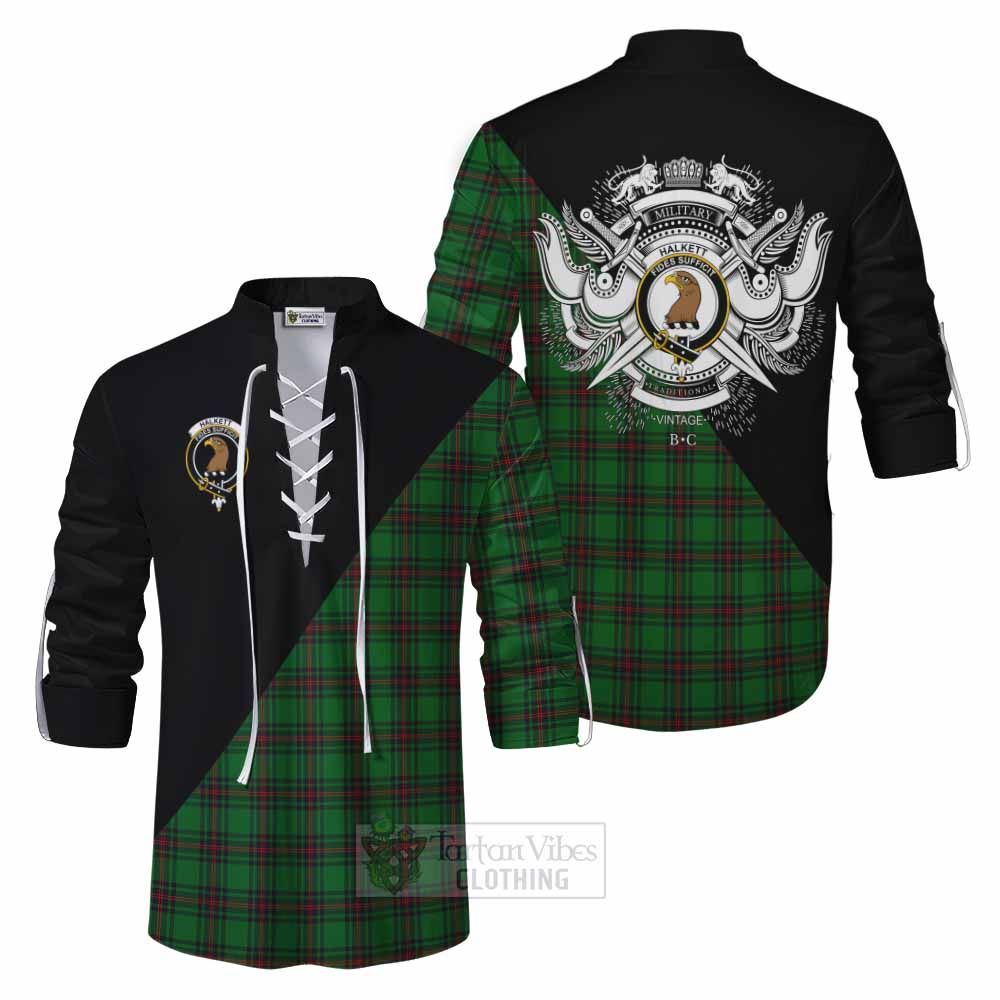 Tartan Vibes Clothing Halkett Tartan Ghillie Kilt Shirt with Family Crest and Military Logo Style