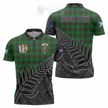 Halkett Crest Tartan Zipper Polo Shirt with New Zealand Silver Fern Half Style