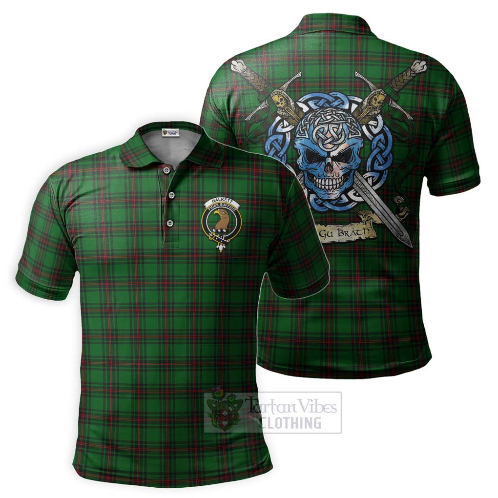 Tartan Vibes Clothing Halkett Tartan Polo Shirt with Family Crest Celtic Skull Style